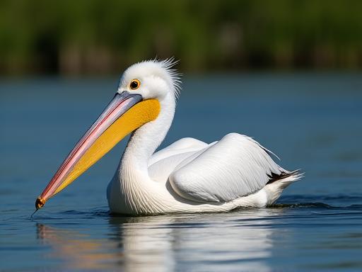 A large Australian pelican gracefully fishing in calm water.